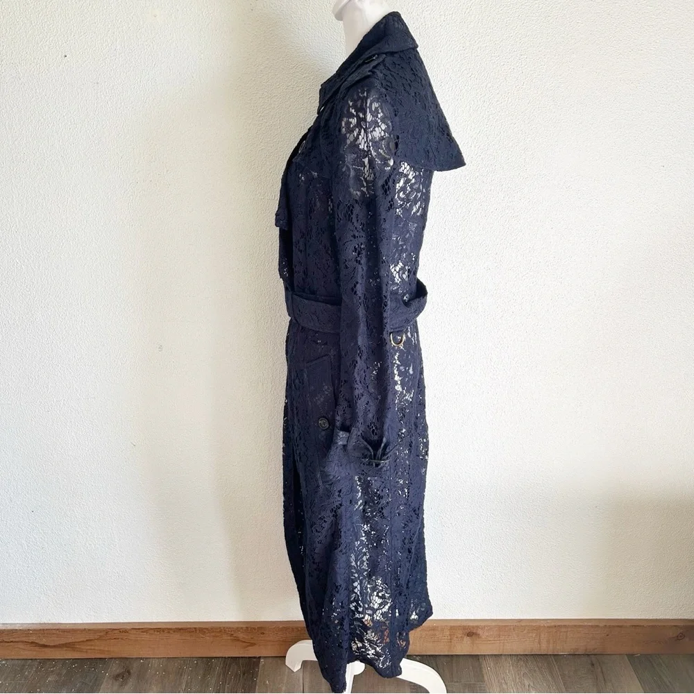 Burberry London Gracehill Navy Blue Lace Trench Coat Size 2 - Picture 7 of 14